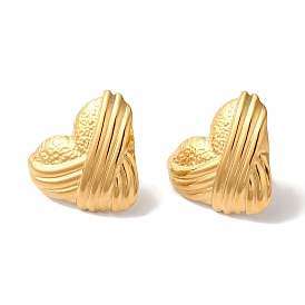 Stripe Heart Ion Plating(IP) 304 Stainless Steel Stud Earrings for Women