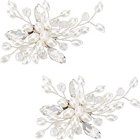 1 Sets Pearl Shoe Decoration, with Platinum Alloy Findings and Crystal Rhinestone Cabochons, Flower