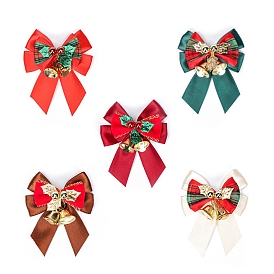Polyester & Plastic Christmas Bowknot with Bells, for DIY Gift Wrap Wedding Candy Party Decoration