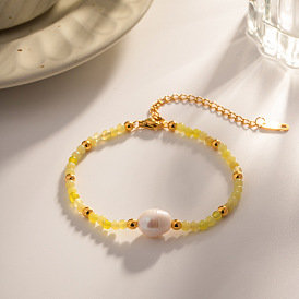 Bracelet pendentif en perles d'eau douce en or k - accessoire de bijoux en acier titane à la mode et polyvalent qui ne se décolore pas
