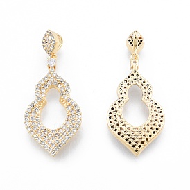 Brass Micro Pave Clear Cubic Zirconia Pendants, Nickel Free, Gourd Shaped
