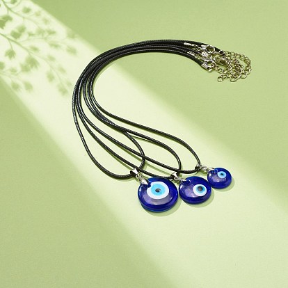 3Pcs 3 Size Lampwork Evil Eye Pendant Necklaces Set with Waxed Cords for Women
