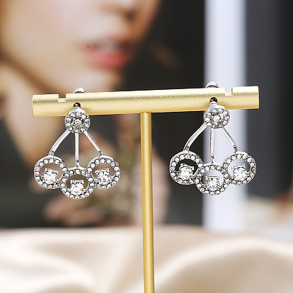 Шикарные и стильные плоские круглые серьги-гвоздики из сплава, со стразами