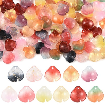 110Pcs 11 Colors Transparent Glass Petal Pendants, Two Tone