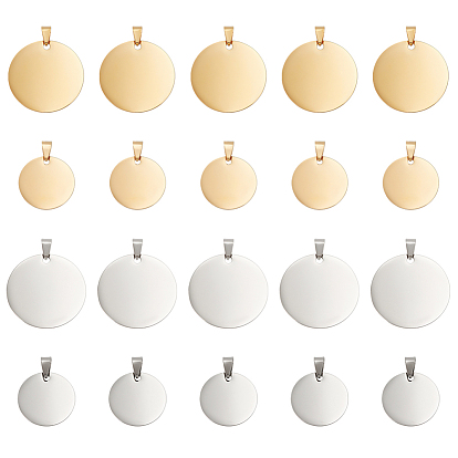 20 шт 4 стили 201 подвески из нержавеющей стали, пустой тег, плоский круглый шарм