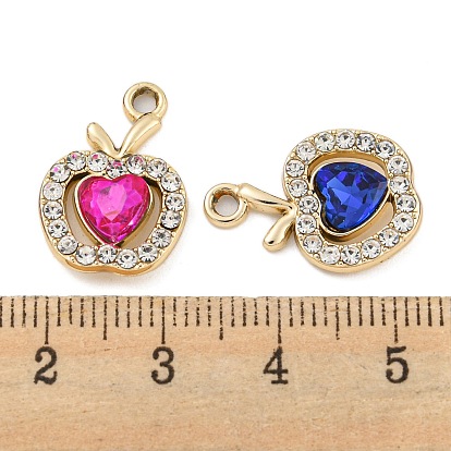 UV Plating Alloy Pendants, with Glass and Rhinestone, Apple