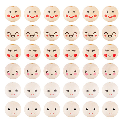 48шт 6 стили деревянные европейские бусины, бусины с большим отверстием, круглые