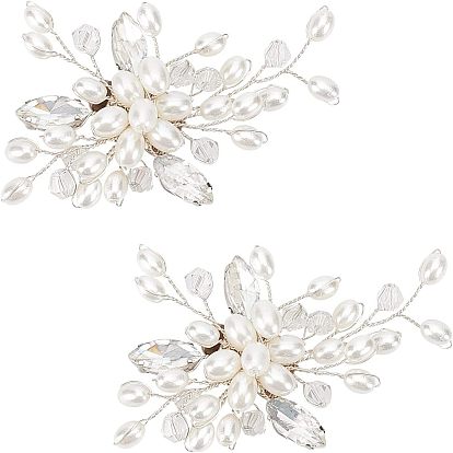 1 Sets Pearl Shoe Decoration, with Platinum Alloy Findings and Crystal Rhinestone Cabochons, Flower