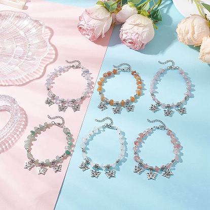 6шт. браслеты из бисера с натуральными драгоценными камнями, браслеты с подвесками в виде бабочки из сплава для женщин