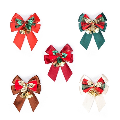 Polyester & Plastic Christmas Bowknot with Bells, for DIY Gift Wrap Wedding Candy Party Decoration