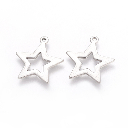 201 Stainless Steel Pendants, Star, 21x20x1mm, Hole: 1mm