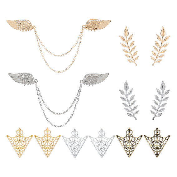 Броши из сплавов и железа, со стразами, крыло, с 5парами застежек для значков из сплава, лист и треугольник