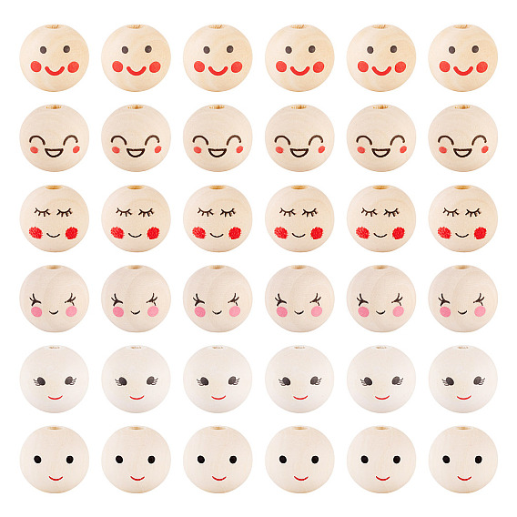 48шт 6 стили деревянные европейские бусины, бусины с большим отверстием, круглые