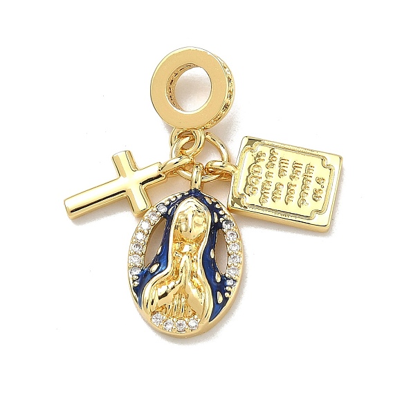 Латунь микропаве прозрачный кубический цирконий европейские подвески с подвесками, Подвески с изображением креста Девы Марии и Библии с большим отверстием, покрытые синей эмалью., стойки покрытие, долговечный, без кадмия и без свинца