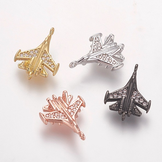 Brass Cubic Fighter Airplane Zirconia Links, Long-Lasting Plated, Combat Aircraft
