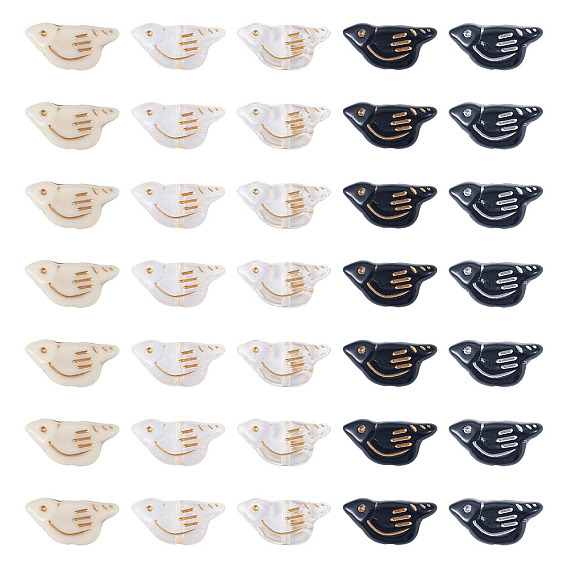 100шт 5 цвета прозрачные и непрозрачные акриловые бусины, золотой металл обвитыми, птица