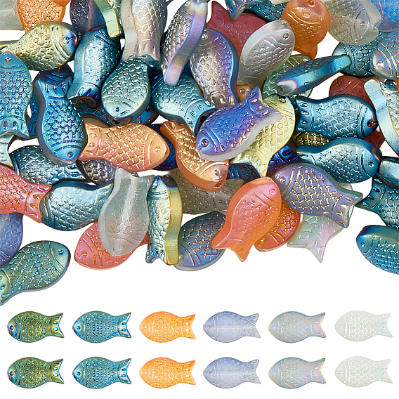 90 шт. 6 цвета полностью покрытые матовым гальваническим стеклом бусины в виде рыбок