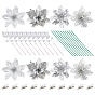 Christmas Theme Decoration 28Pcs Plastic Artificial Flower & Plant, with 36Pcs Iron Floral Wire Stems & Alligator Clips
