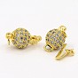 Круглые латунные микро проложить кубического циркония окно застежками, 15x8 мм, отверстие : 2 мм