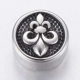 316 Surgical Stainless Steel Beads, Flat Round with Fleur De Lis