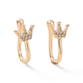 Clear Cubic Zirconia Crown Cuff Earrings, Brass Non-piercing Jewelry for Women