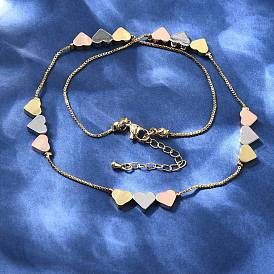 Латунные трехцветные ожерелья из бисера в форме сердца с коробкой, без свинца и без кадмия, долговечный, стойки покрытие