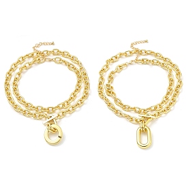 2 pcs 2 styles ensemble de colliers avec pendentif en aluminium doré, colliers à chaînes à maillons ovales