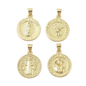 Flat Round Real 18K Gold Plated Rack Plating Brass Pendants, Long-Lasting Plated, Lead Free & Cadmium Free