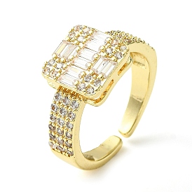 Brass Micro Pave Cubic Zirconia Ring, Long-Lasting Plated, Square
