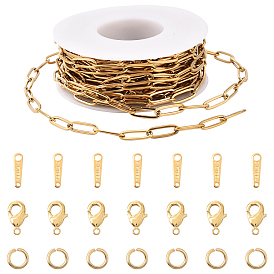 Наборы для самостоятельного изготовления цепочек/браслетов, Включая 304 цепочки из нержавеющей стали в виде скрепок, застежки для цепочек и открытые соединительные кольца., Карабин-лобстеры, латунные