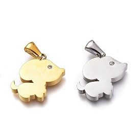 Ion Plating(IP) 304 Stainless Steel Pet Pendants, with Crystal Rhinestone, Manual Polishing, Dog