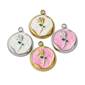 304 нержавеющей стальной эмали подвески, плоская круглая с подвеской в виде цветка, ионное покрытие (ip)