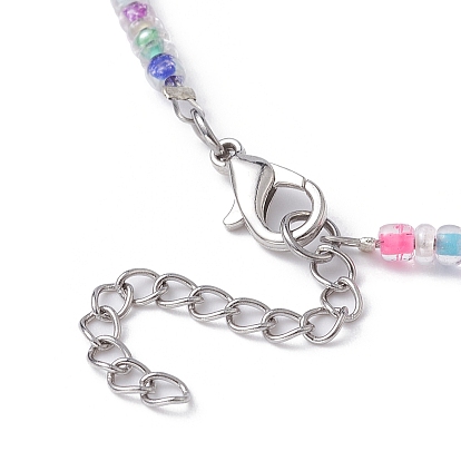 Acrylic Heart & Seed Beaded Necklace & Stretch Bracelet, Jewelry Set for Kids