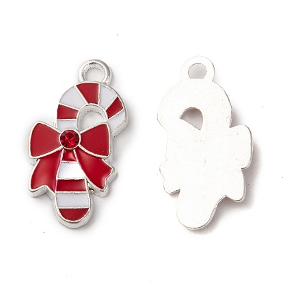Pendentifs en émail , avec strass, béquille noël, rouge et blanc, sans nickel