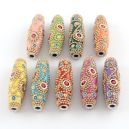 Rice Handmade Indonesia Beads, with Platinum Tone Aluminum Cores, with Iron Bead Chains and Resin Beads, 18~19x61~62mm, Hole: 4~5mm