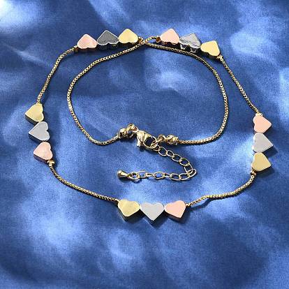 Латунные трехцветные ожерелья из бисера в форме сердца с коробкой, без свинца и без кадмия, долговечный, стойки покрытие