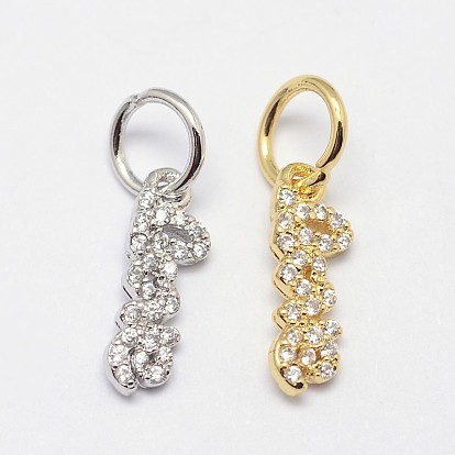 Latón micro allanar calidad AAA encantos de óxido de circonio cúbico, sin cadmio y níque y plomo, 13.5x5x1.5 mm, agujero: 4 mm