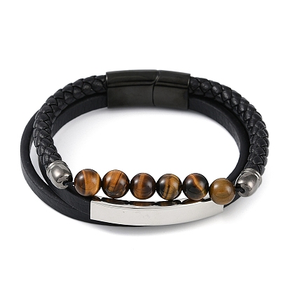 Браслеты из микрофибры, двухслойные многонитевые браслеты из натурального тигрового глаза, с 304 из нержавеющей стали магнитные застежки