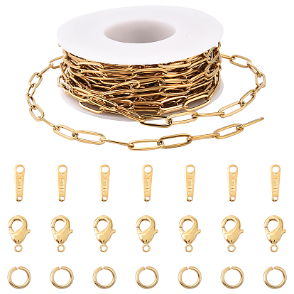 Наборы для самостоятельного изготовления цепочек/браслетов, Включая 304 цепочки из нержавеющей стали в виде скрепок, застежки для цепочек и открытые соединительные кольца., Карабин-лобстеры, латунные