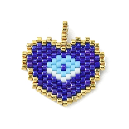 Handmade MIYUKI Japanese Seed Loom Pattern Seed Beads, Heart with Evil Eye Pendants