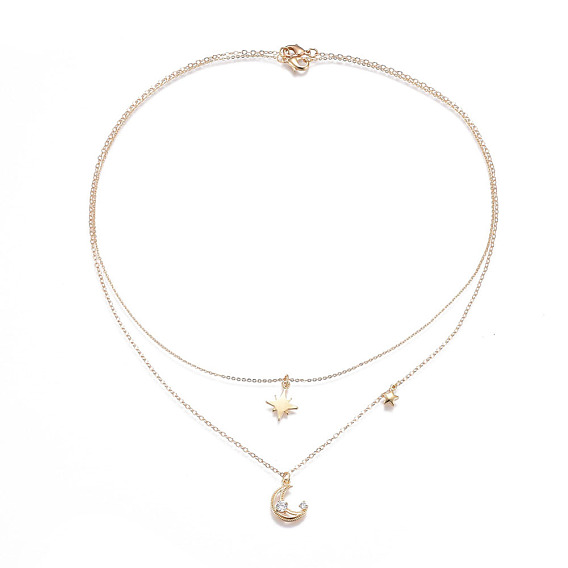 Brass Pendants Necklaces, with 304 Stainless Steel Findings and Cable Chains, Moon and Star
