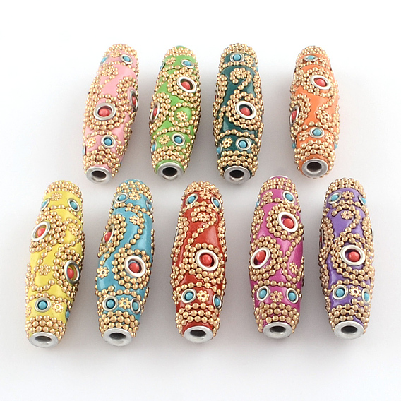 Rice Handmade Indonesia Beads, with Platinum Tone Aluminum Cores, with Iron Bead Chains and Resin Beads, 18~19x61~62mm, Hole: 4~5mm