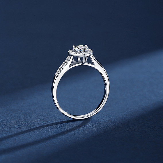 Кольца для женщин из стерлингового серебра с микропаве из кубического циркония/муассанита, покрытые родием, сердце