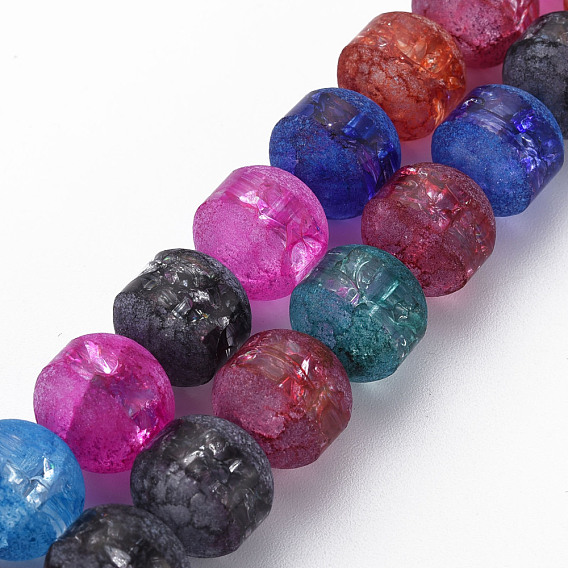 Transparent Crackle Glass Beads Strands, Frosted, Round