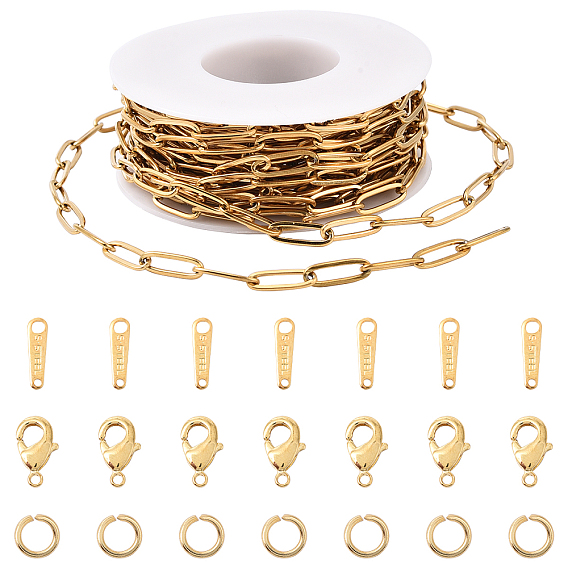 Наборы для самостоятельного изготовления цепочек/браслетов, Включая 304 цепочки из нержавеющей стали в виде скрепок, застежки для цепочек и открытые соединительные кольца., Карабин-лобстеры, латунные