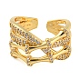 Criss Cross Shape Brass Micro Pave Cubic Zirconia Open Cuff Ring, Long-Lasting Plated, Cadmium Free & Lead Free