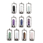 Gemstone Pendants, Faceted Pointed Bullet Charms with Brass Rectangle Frame, Antique Silver