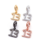Brass Micro Pave Cubic Zirconia European Dangle Charms, Large Hole Pendants, Letter B