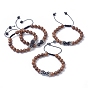 Adjustable Mixed Gemstone Braided Bead Bracelets, with Dyed Wood Beads, Nylon Thread and Antique Silver Plated Alloy Crown Beads