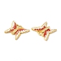 Real 18K Gold Plated 304 Stainless Steel Rhinestone Pendants, with Enamel, Butterfly Charms